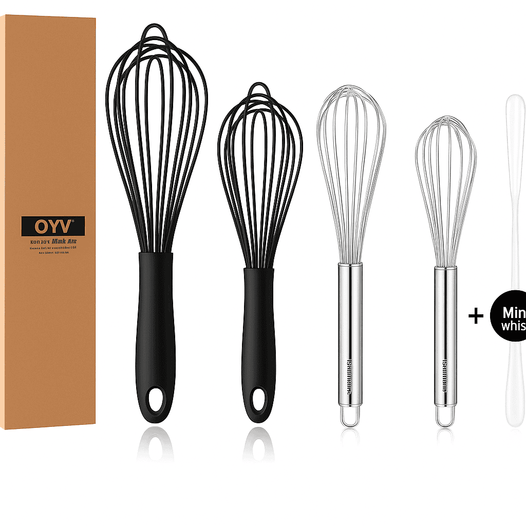 "Best whisk set for baking featuring stainless steel and silicone whisks side by side for USA kitchens"