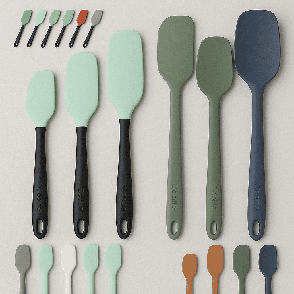 Side-by-side comparison of Coukre and ChefAide best silicone spatula sets for baking and cooking