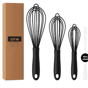Black silicone whisk set safe for nonstick cookware and high-heat mixing